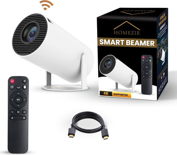 Homezie Beamer | Streamen vanaf je telefoon | 8K support | 720P | WiFi, HDMI, Bluetooth | Android 14.0 | Inclusief opbergtas | Mini beamer