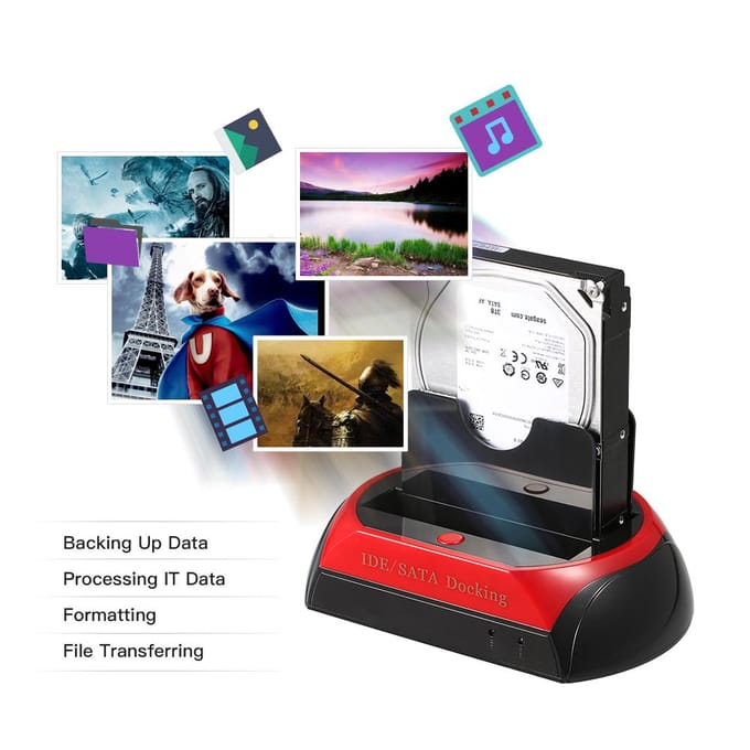 HDD-dockingstation Dubbele harde schijf Dockingstationbasis voor 2,5 inch 3,5 inch IDE/SATA USB 2.0 EU Plug black
