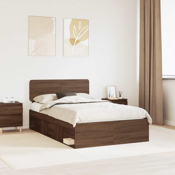 vidaXL - Bedframe - Bruin - Eiken - 120 - x - 190 - cm - Massief - grenenhout