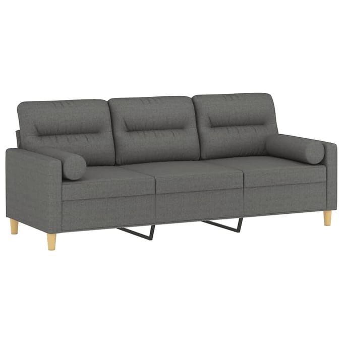 vidaXL - Driezitsbank - met - sierkussens - 180 - cm - stof - donkergrijs
