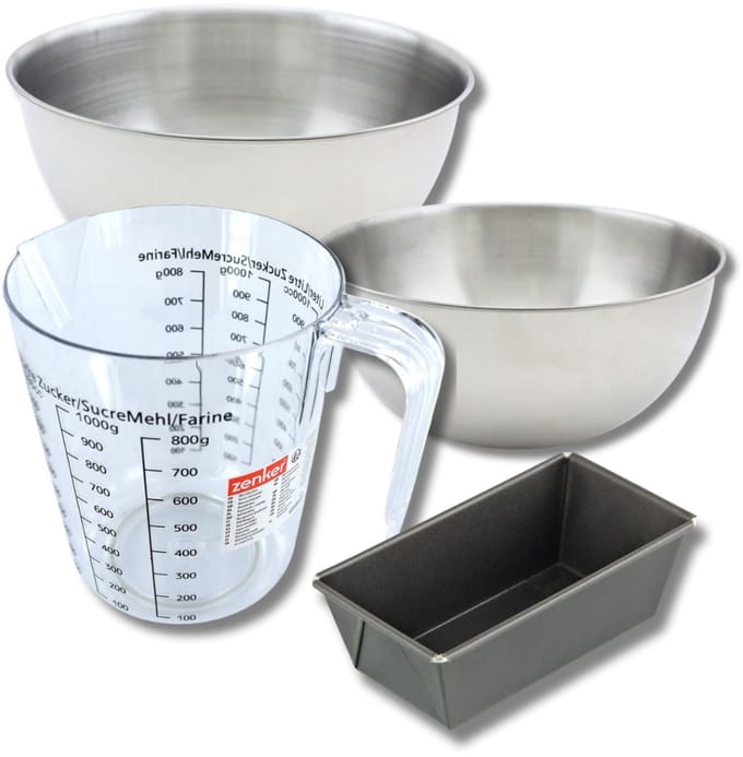 Bakkerset met mini cakevorm 20 cm, 2 mengkommen, maatbeker en spatel Zenker