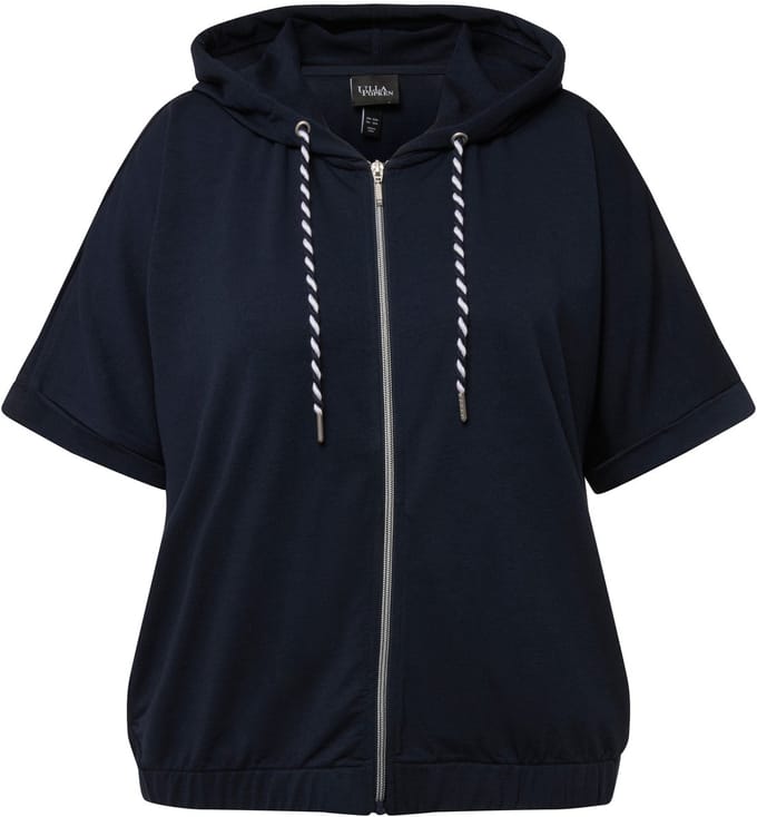 Ulla Popken - Dames - Hoodie-jas oversized capuchon elastische zoom - Marine - Maat 58+