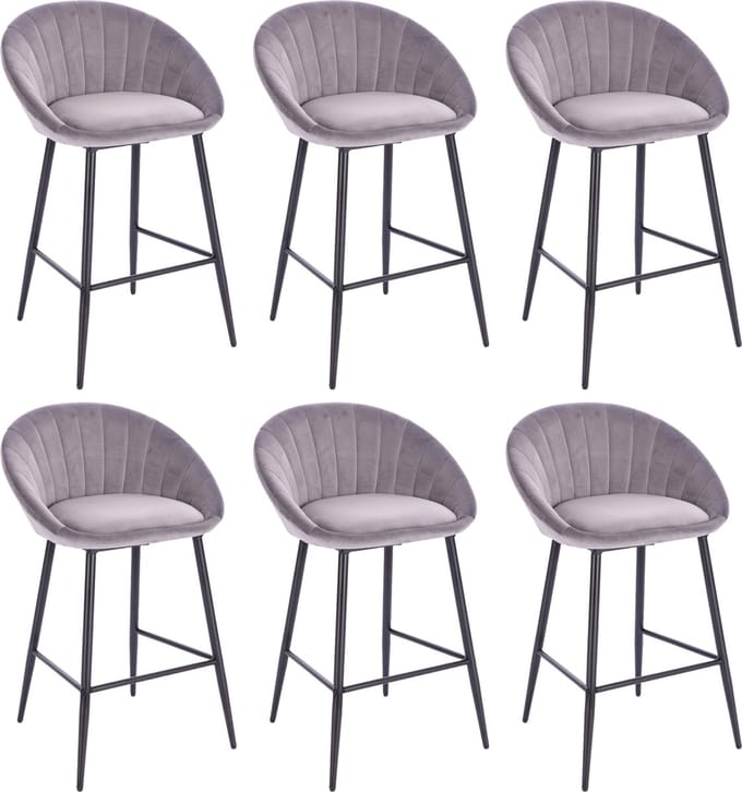 Lina® Liberty Barstoel Grijs - Set van 6 - Velvet - Barkrukken