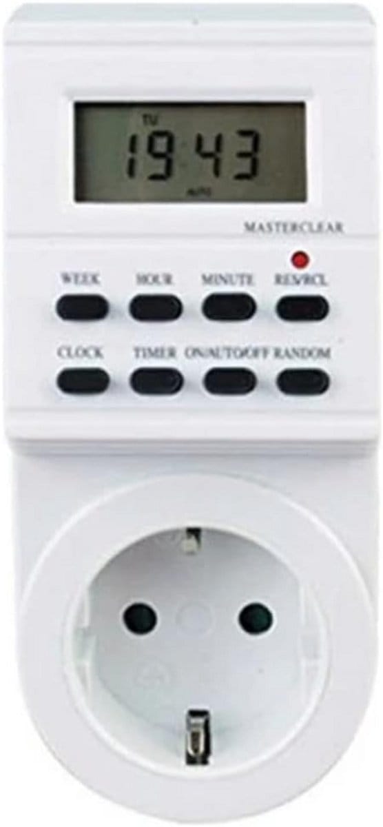 Digitale weektijdschakelaar programmeren 8 programma's 16 combinaties 24 uur 3.600 W max IP20