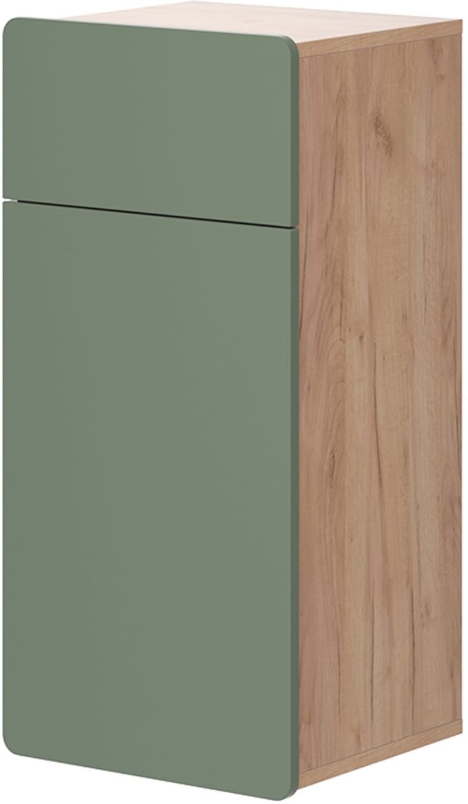 Vicco Izan Halfhoge kast – 36.6 x 76.6 cm met lade en deur Groen/gouden eik
