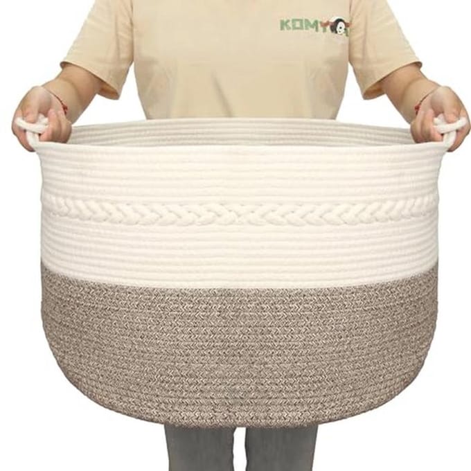 Grote katoenen wasmand met handgrepen