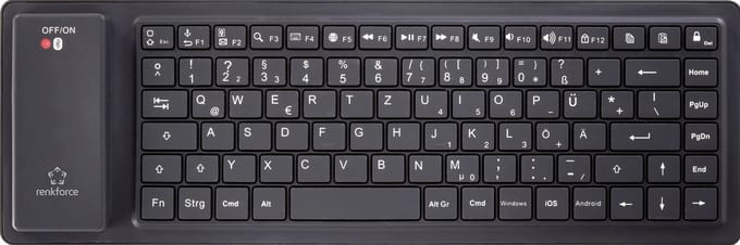 Renkforce RF-SWK-100 Bluetooth® Keyboard Duits, QWERTZ Zwart Flexibel, Multimediatoetsen, Antislip, Stofdicht, Spatwaterdicht