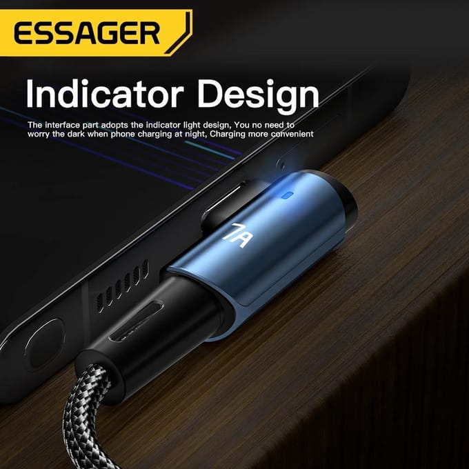 ESSAGER USB-C Kabel 6A QC 66W Super Snel Laden 2m Zwart