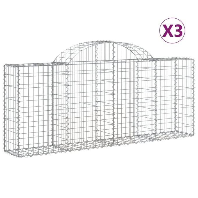 vidaXL - Schanskorven - 3 - st - gewelfd - 200x30x80/100 - cm - gegalvaniseerd - ijzer