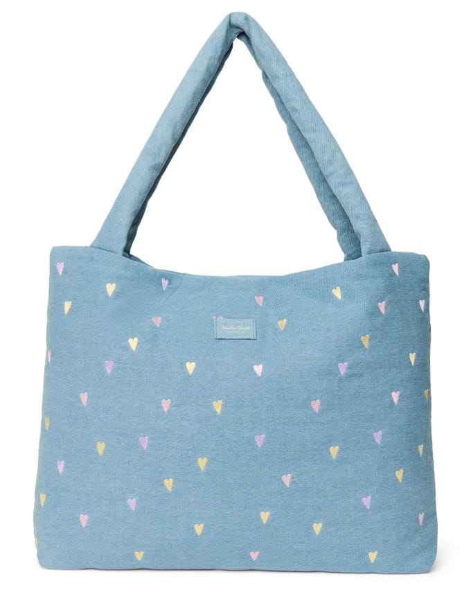 Studio Noos denim mom bag shopper light blue hearts