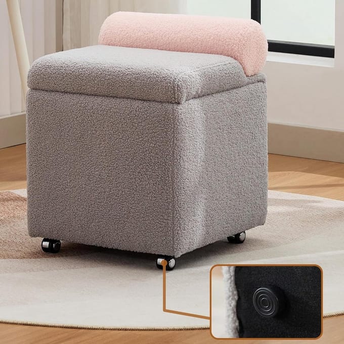 Draaibare Vanity Stoel - Make-up Kruk - Make-up Routine - Verborgen Opbergvak - Met Wielen - Grijs