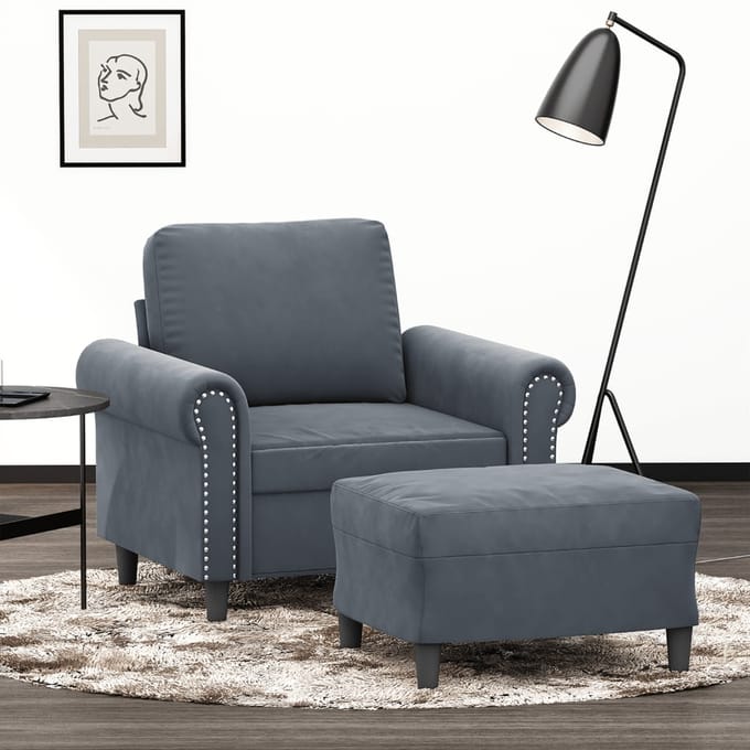 vidaXL - Fauteuil - met - voetenbank - 60 - cm - fluweel - donkergrijs