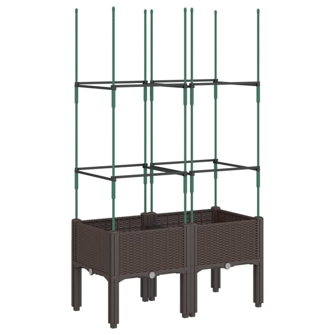 vidaXL - Plantenbak - met - latwerk - 80x40x142,5 - cm - polypropeen - bruin