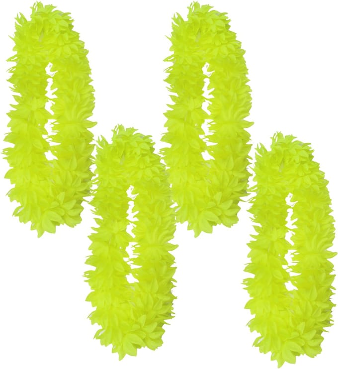 Partyxplosion Hawaii slinger - 4x - neon geel - 1 m - polyester - feestartikelen