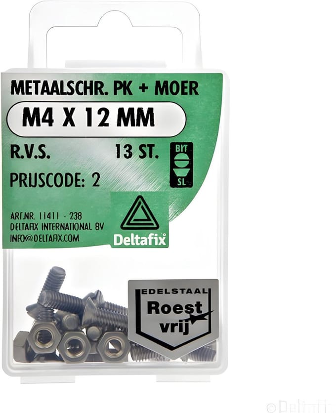 Deltafix - M.schroef moer pk m4x12mm rvs 13st