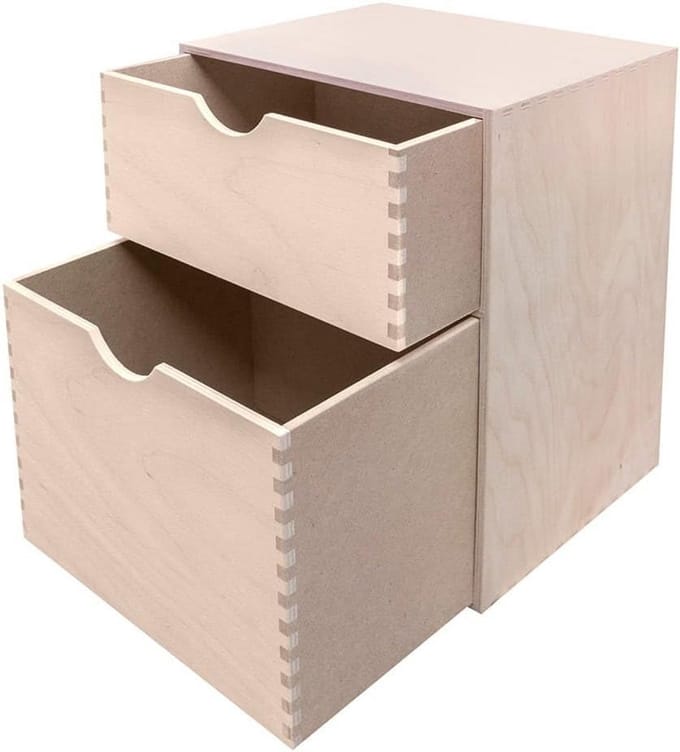 Houten Opbergdoos met 2 Laden - Vierkante Commode voor Sieraden en Hobby's