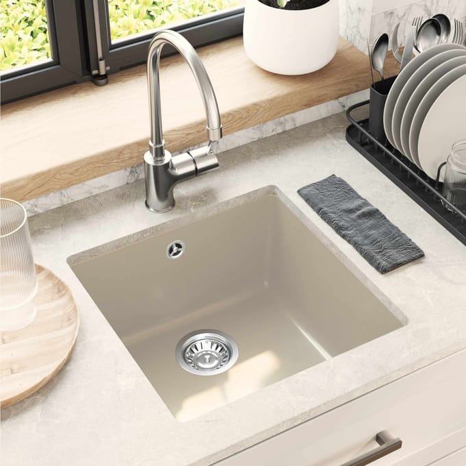vidaXL - Wasbak - 80% - Kwarts - en - 20% - Hars - 430 - x - 460 - mm - Beige