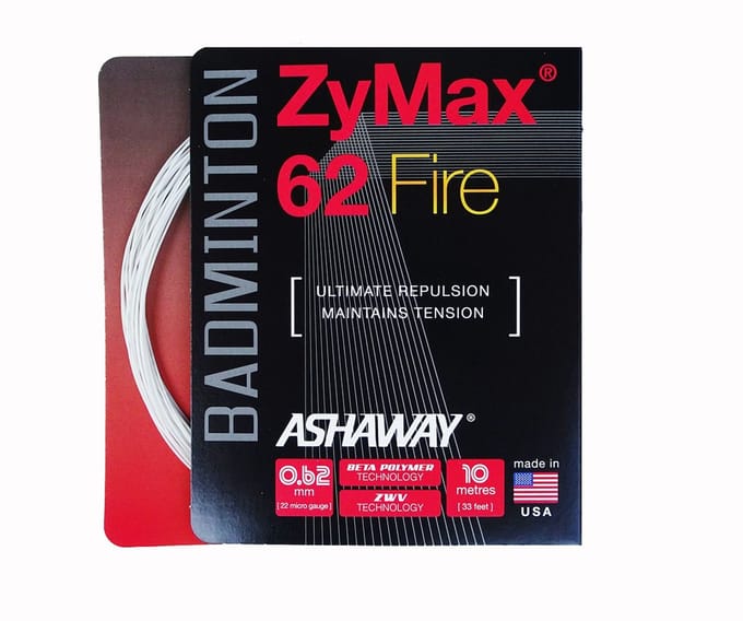 Ashaway Zymax 62 FIRE badmintonsnaar - 10m - wit
