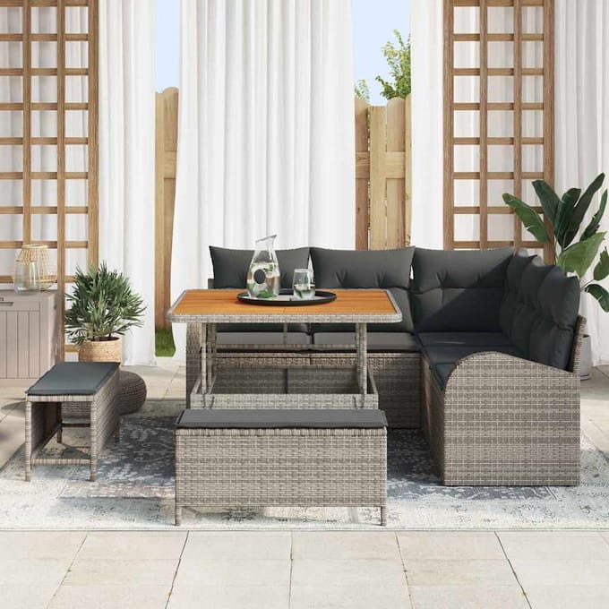 vidaXL Tuinbank Set met kussen met opslag 8 pcs Grijs