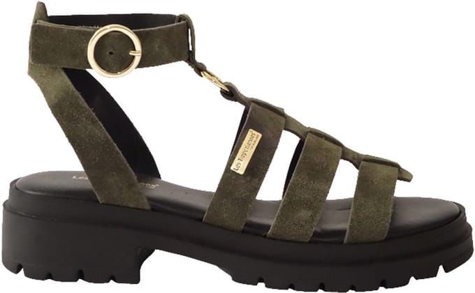 Tobosued platte leren sandalen
