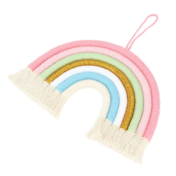 Macramé Tissé Arc-en-ciel 7 Couleurs Arc-en-ciel Tissé à la Main Décoration Murale à Franges pour Maison Chambre white