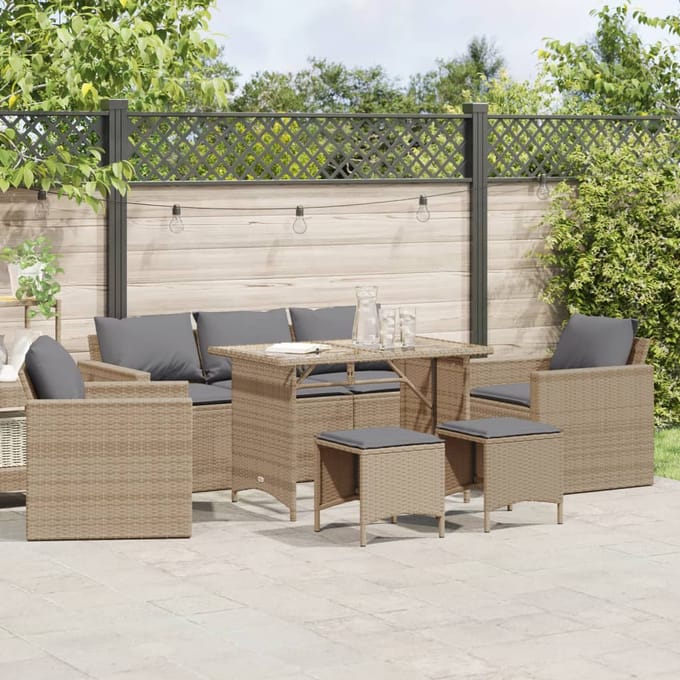 vidaXL - 6-delige - Loungeset - met - kussens - poly - rattan - beige