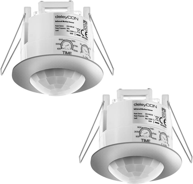 Infrarood Bewegingsmelder Plafond Inbouw - 360° Sensor met 6m Bereik - Instelbare Lichtgevoeligheid