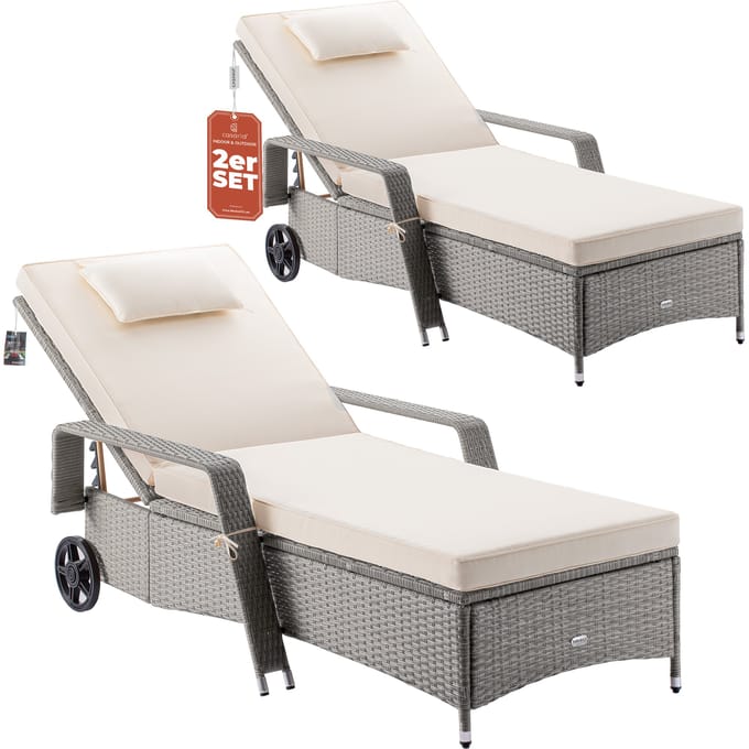 Casaria Ligbed - Set van 2 Kunststof 193x90x43cm - Crème
