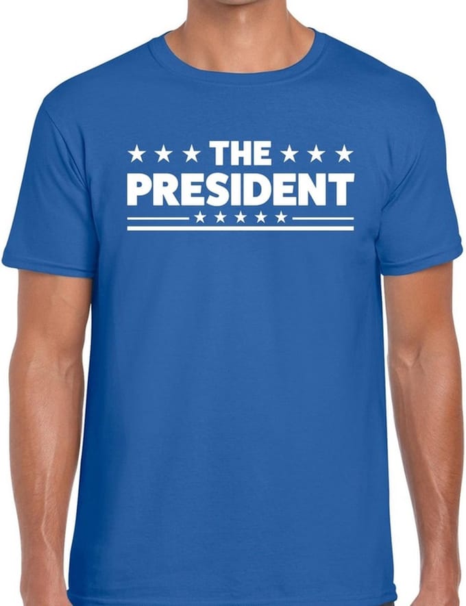 The President tekst t-shirt - blauw - voor heren - carnaval - leiding - baas - cadeau - leider M