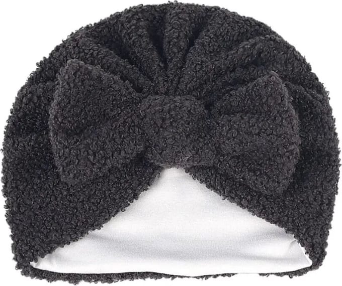 baby muts - meisje - turban - donker grijs - teddy - kraamcadeau