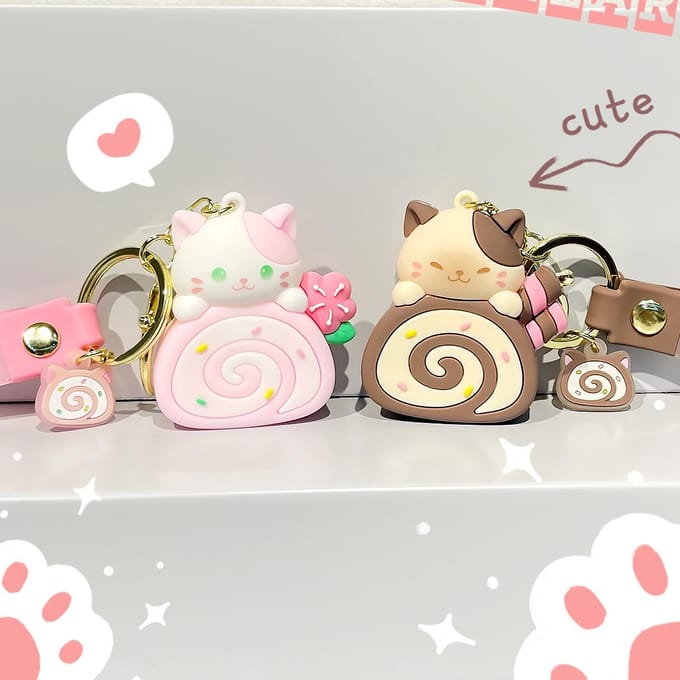 Leuke Kat Cake Roll Sleutelhanger Kawaii Kitty Sleutelhanger Kat Pop Sleutelhanger Schooltas Hanger Accessoires