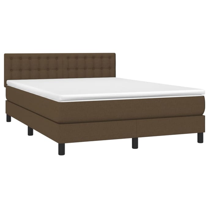 vidaXL - Boxspring - met - matras - en - LED - stof - donkerbruin - 140x200 - cm
