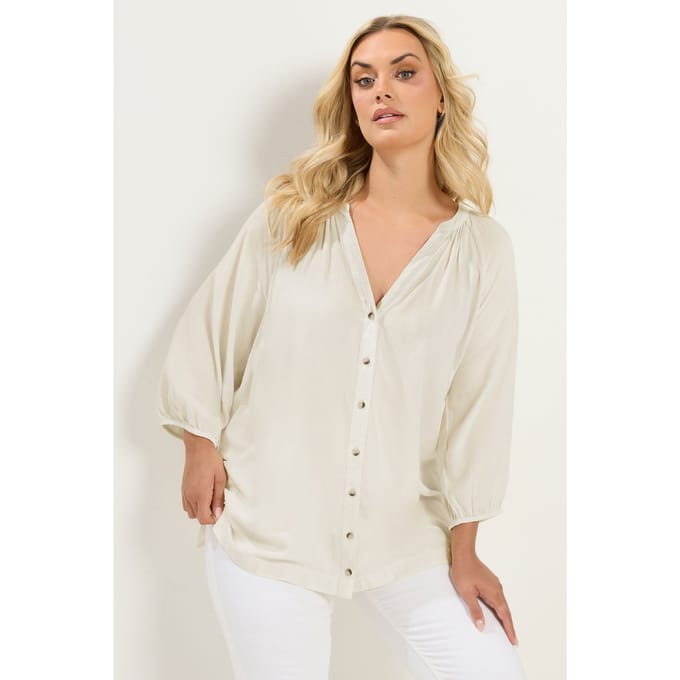 Yours Ivoorwitte Chambray Blouse Size 48