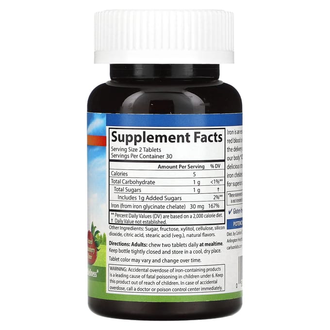 Kauwbaar IJzer, Aardbeiensmaak, 60 Tabletten (15 tabletten per tablet)