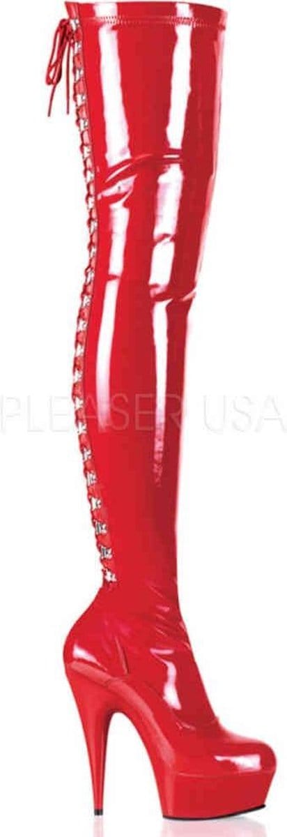 EU 42,5 = US 12 | DELIGHT-3063 | 6 Heel, 1 3/4 PF Back Lace Thigh Boot, Side Zip