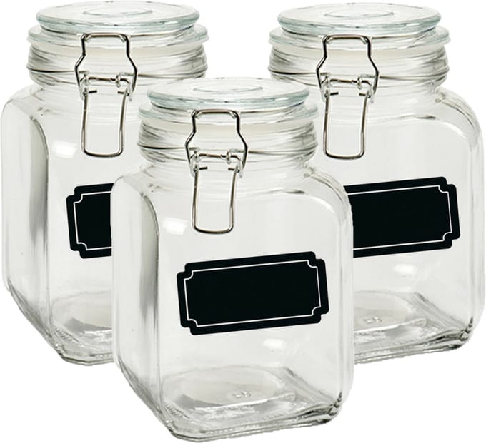 Weckpot/inmaakpot - 4x - 1.2L - glas - met beugelsluiting - incl. etiketten