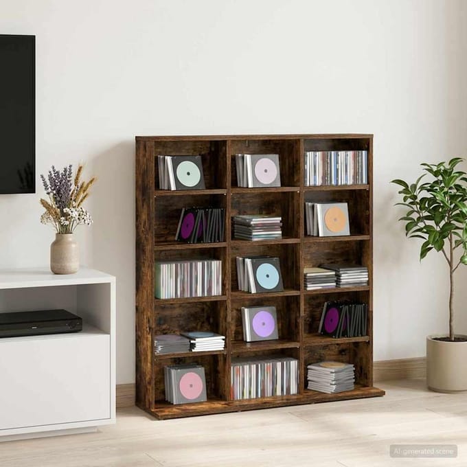 vidaXL - CD - Kast - Gerookt - eiken - 96 - x - 23,5 - x - 97,5 - cm - Bewerkt - hout
