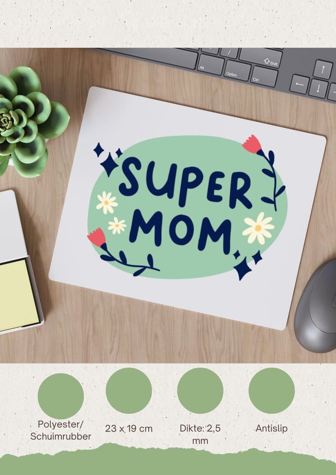 Akyol - super mom Muismat - Moeder - mama - moederdag - cadeau - verjaardag - kado - 23 bij 19 cm