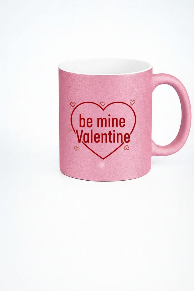 Valentijn Mok 'Be Mine Valentine' Roze Glitter | Romantisch Liefdescadeau
