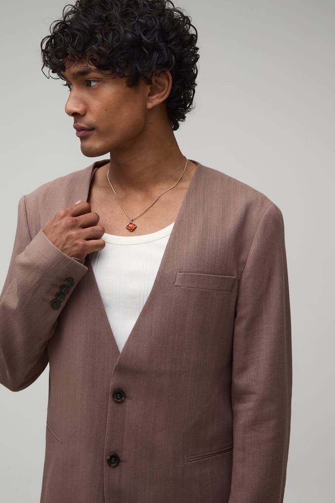 Linnen-look Relaxed Fit Blazer Zonder Kraag | Chocolate | Size 42