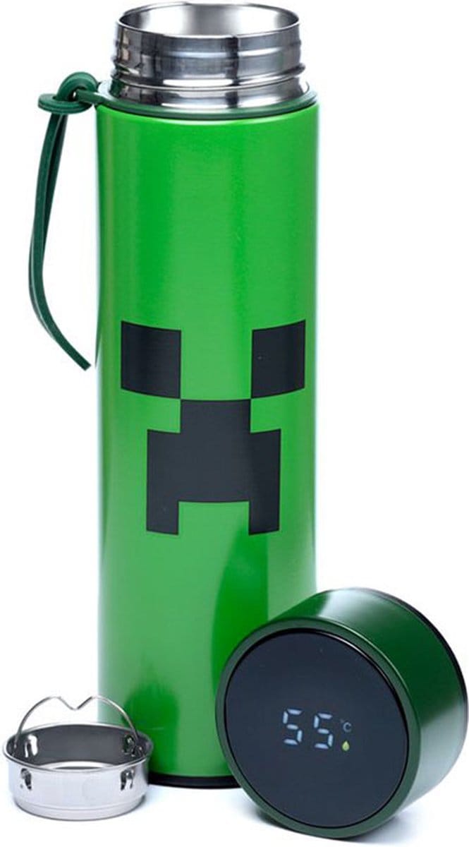 Minecraft Creeper RVS Warm & Koud Thermosfles - 450ml Digitale Thermometer