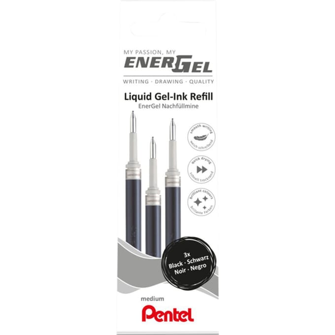 Gelschrijvervulling Pentel LR7 Energel medium zwart set à 3 stuks