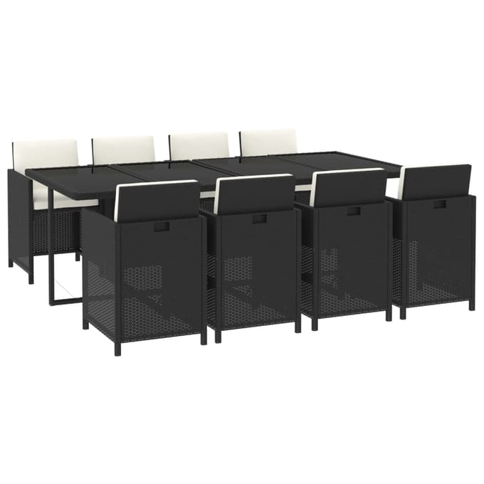 vidaXL - 9-delige - Tuinset - met - kussens - poly - rattan - zwart