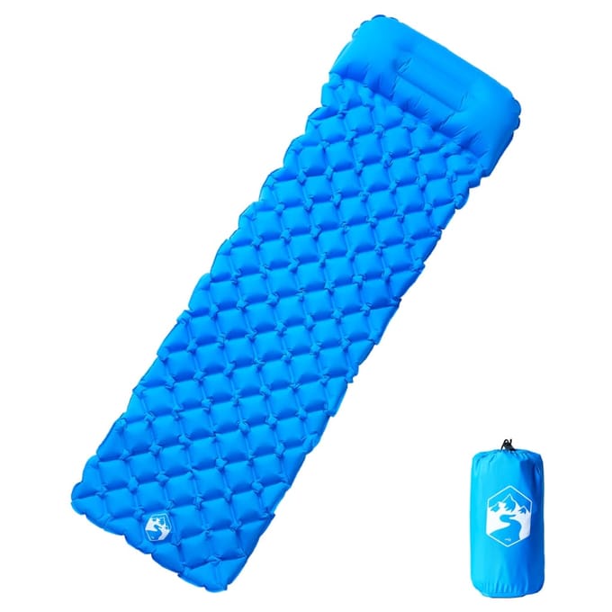 vidaXL - Kampeermatras - met - kussen - opblaasbaar - 1-persoons - blauw