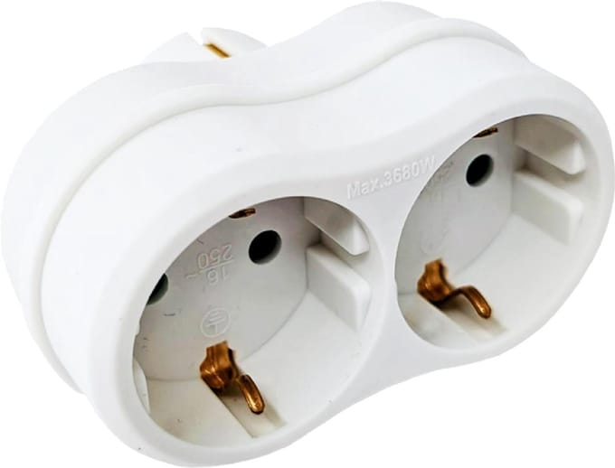 Horizontale Stopcontact Splitter - 2-voudig - Horizontale Stopcontacten - Randaarde - Wave - Wit