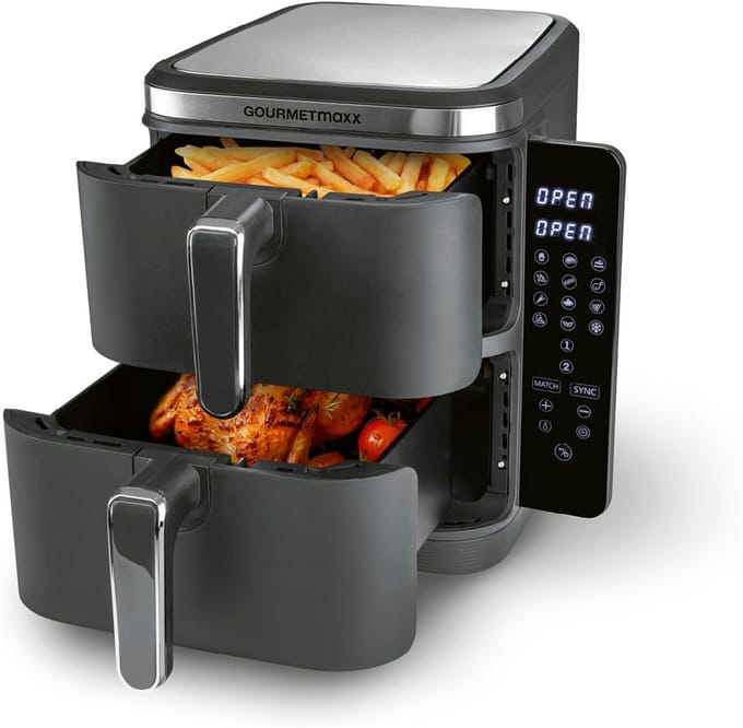 Verticale Heteluchtfriteuse met Dubbele Kamer - 10 Liter Inhoud - Ruimtebesparend & Flexibel Touchscreen