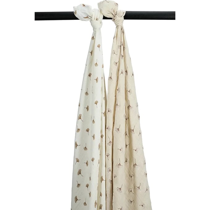 Meyco Baby Ginkgo swaddle - 2-pack - pre-washed hydrofiel - offwhite/soft sand - 120x120cm