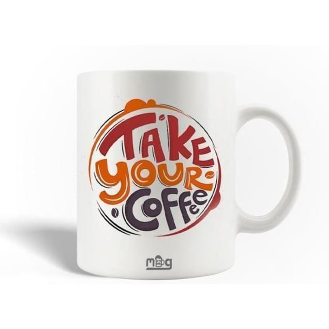 Mug en Céramique - Take your Coffee - 30cl - Blanc - Compatible Lave-Vaisselle - Cylindrique