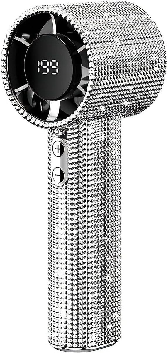 Luxury Diamond Handheld Fan – USB-C Oplaadbaar – Mini Ventilator – Digitaal Display – 6 Snelheden – Draagbaar – Wit