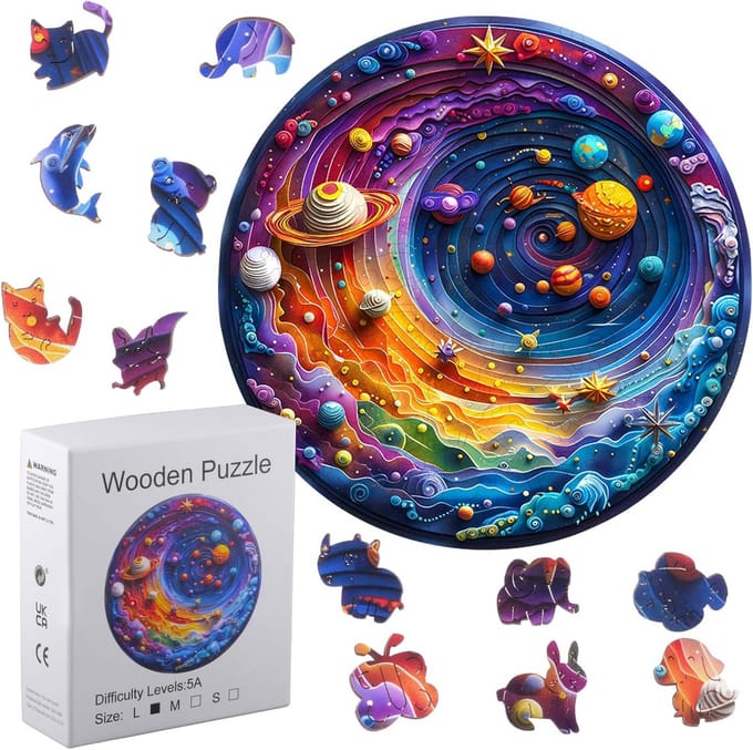 Houten Puzzel Volwassenen en Kinderen - Kosmische Dierenthema Elementen Puzzel